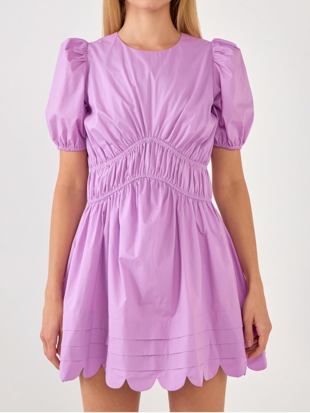 English Factory Lilac Scallop-Hem Puff Sleeve Mini Dress - Picture 5 of 16